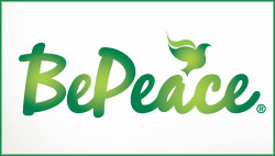 BePeace banner with the words BePeace and a dove
